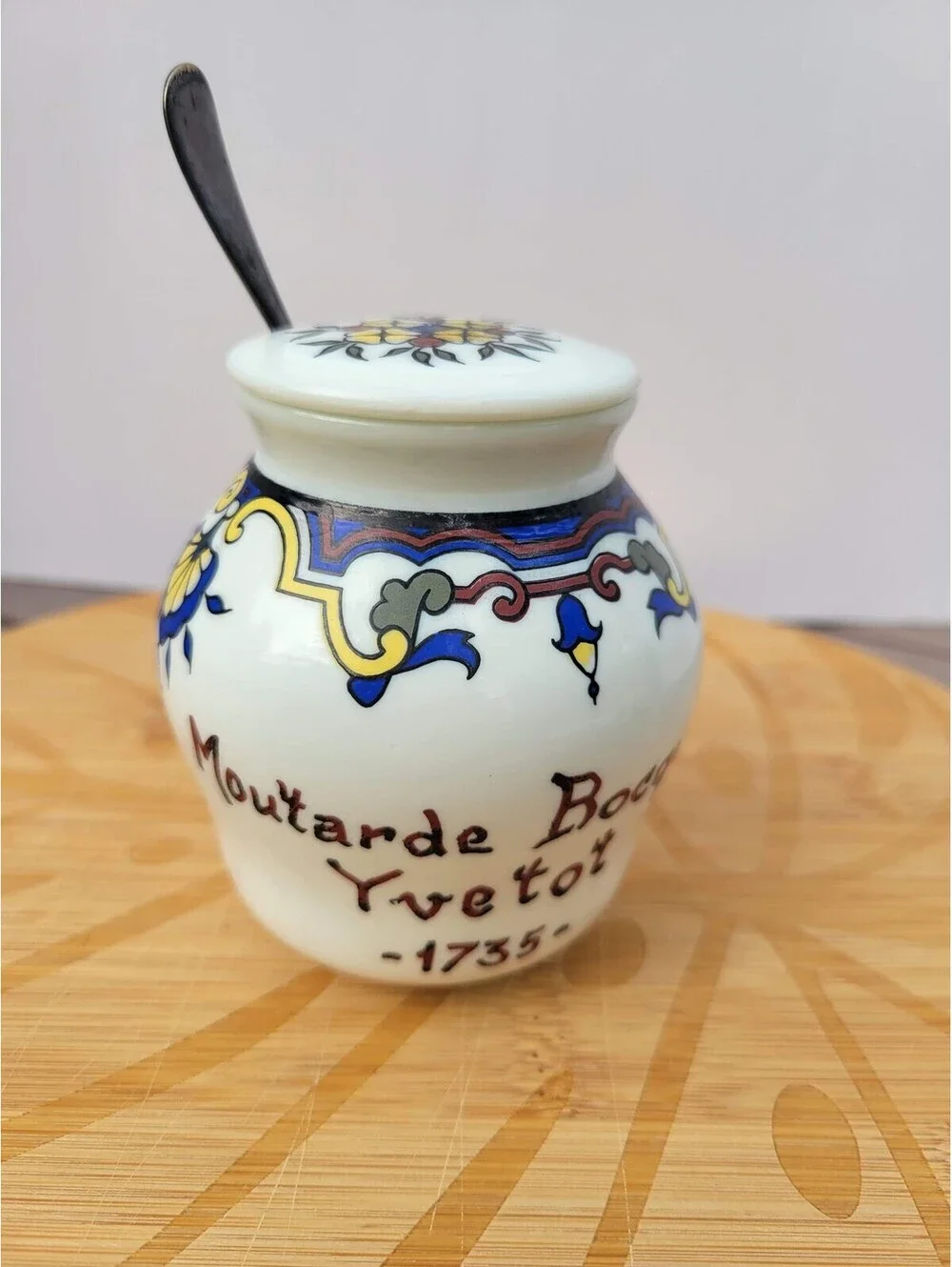 Mustard Pot Jar Moutarde Bocquet France With Spoon Floral Porcelain
